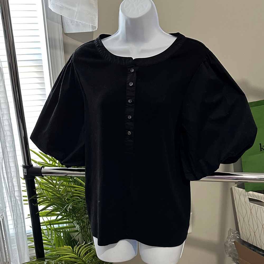 Black Puff Sleeve Button-Front Women's Top. A very dressy comfy top! Never worn